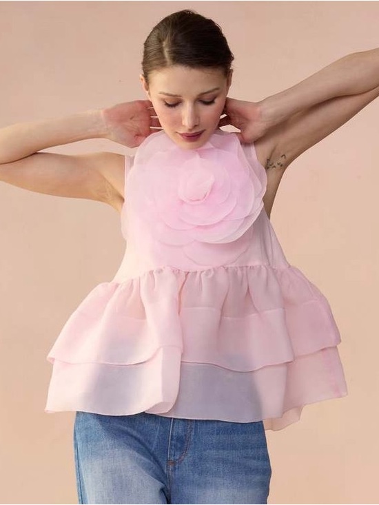 Cynthia Rowley Tops - Nwt Cynthia Rowley sleeveless mesh top with organza flower sz S